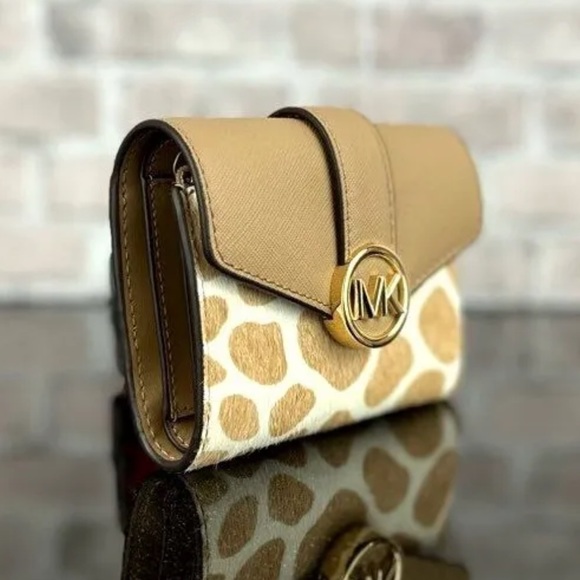 MICHAEL KORS CARMEN LEATHER HAIRCALF MEDIUM FLAP BIFOLD WALLET BAG $258 - Picture 3 of 7